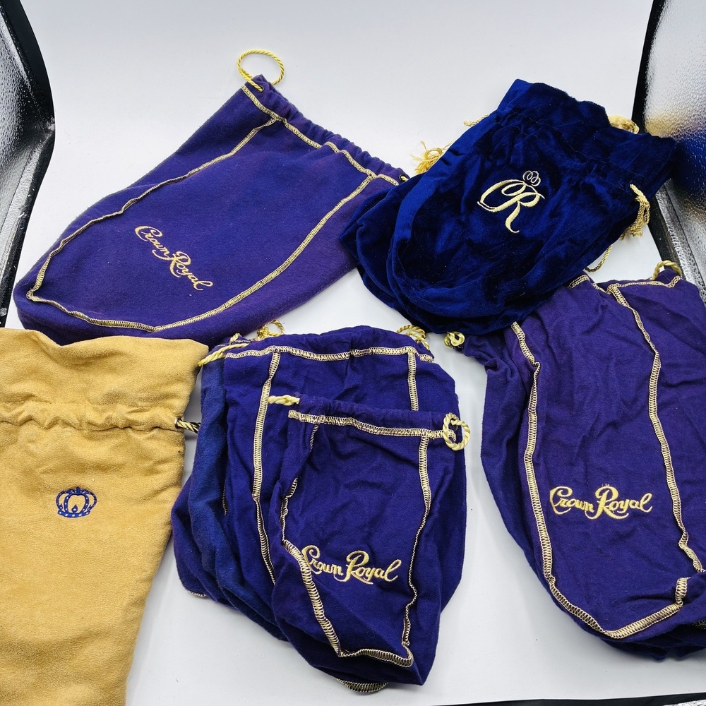Lot of 10+ Crown Royal Drawstring Bags Purple Blue Velvet Tan Whiskey Collectibl